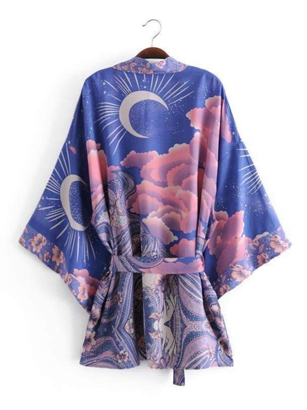 Women’s Blue Celestial Print Kimono Robe - Picture 5 of 9